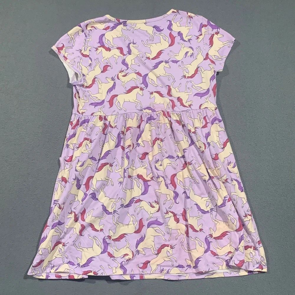 Wonder Nation Girls‎ XL 14-16 Plus Purple Unicorn Short Sleeve Pocket Dress